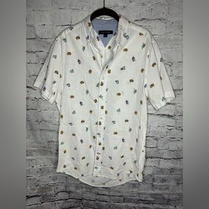 Small Tommy Hilfiger novelty island drink button down short sleeve collared top